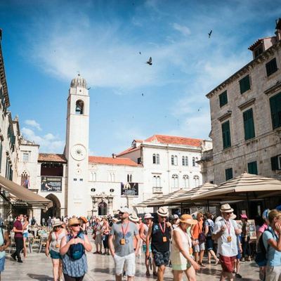 Dubrovnik Old Town coastline with terracotta rooftops and Adriatic Sea